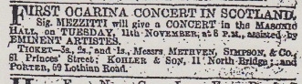 Mezzetti concert ad, Edinburgh 1890